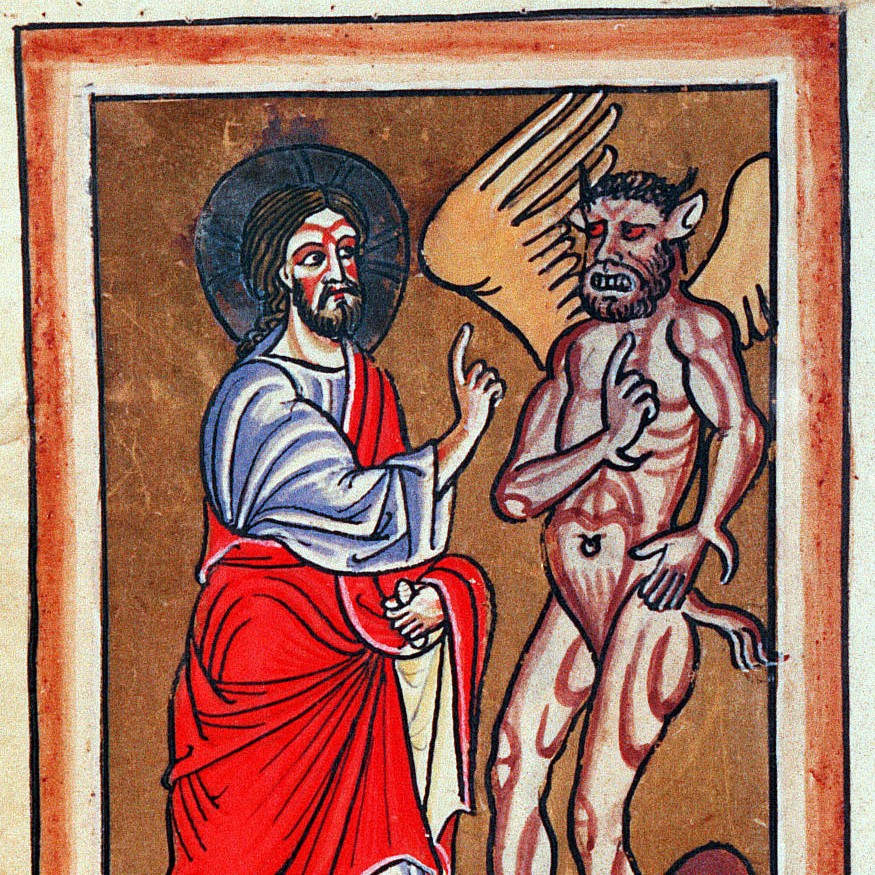 Miniature of Jesus admonishing a devil, from Codex 370 (HMML Project number 28384), a 14th-century Ritual